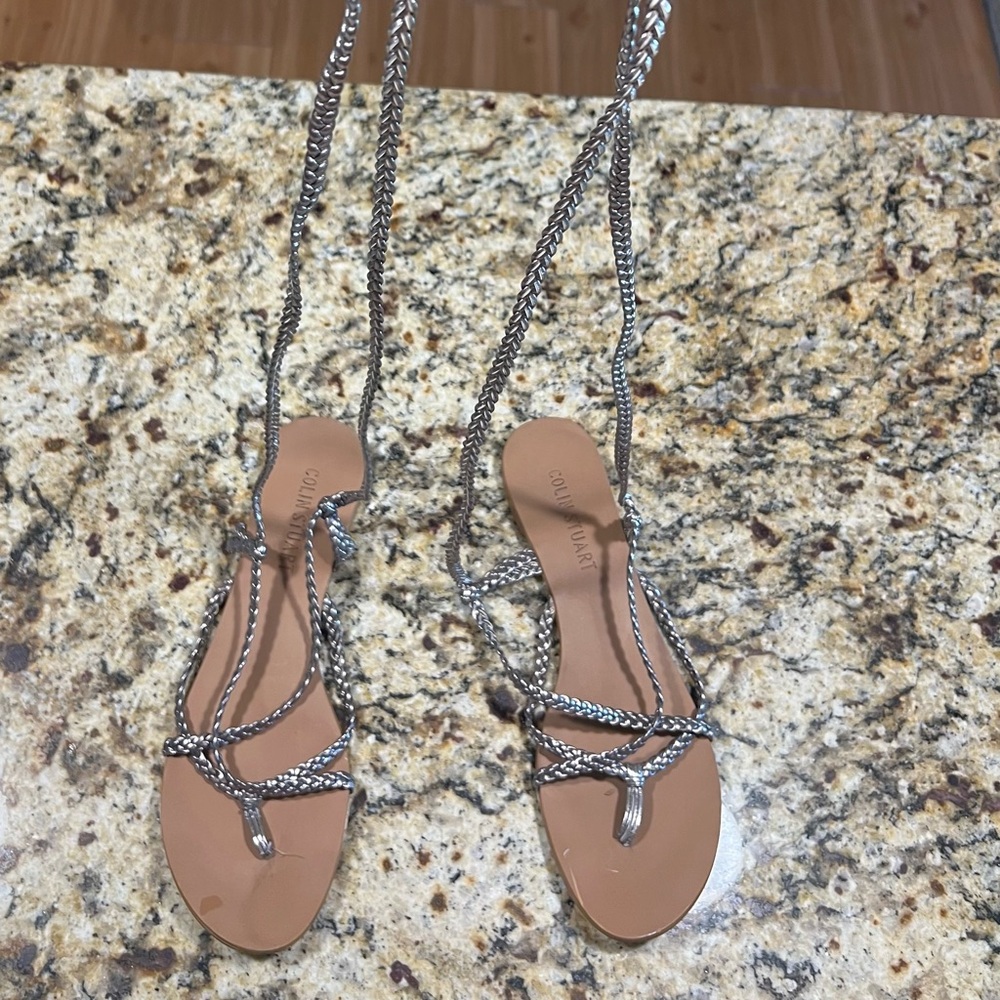 Colin Stuart Silver Braided Sandals